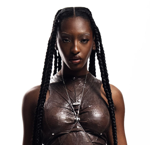 Photographie d'un portrait d'Ebony, avec une tenue de couleur marron